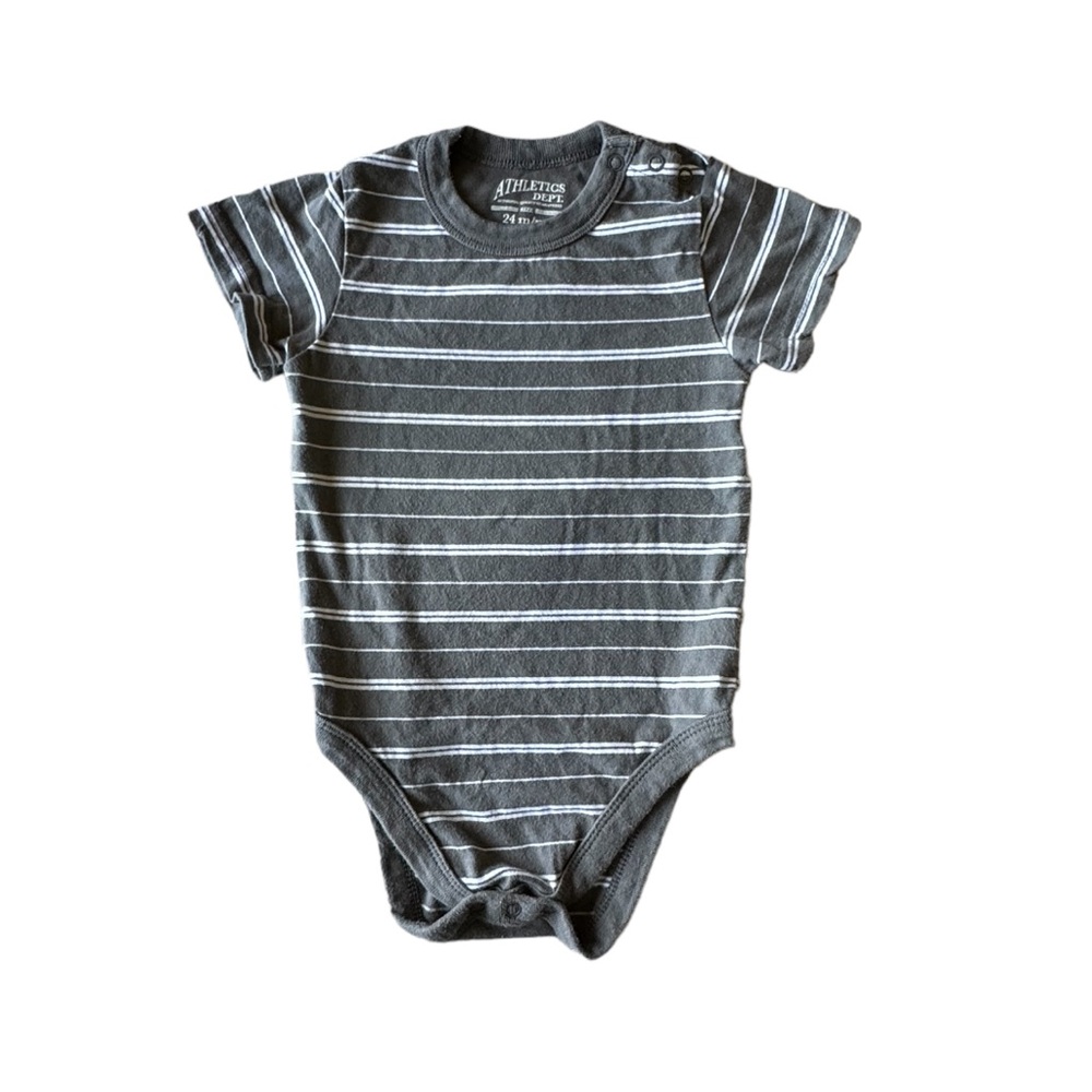 3 FOR $20 PLACE 24M Athletics Dept. Neutral Striped Cotton Onesie
